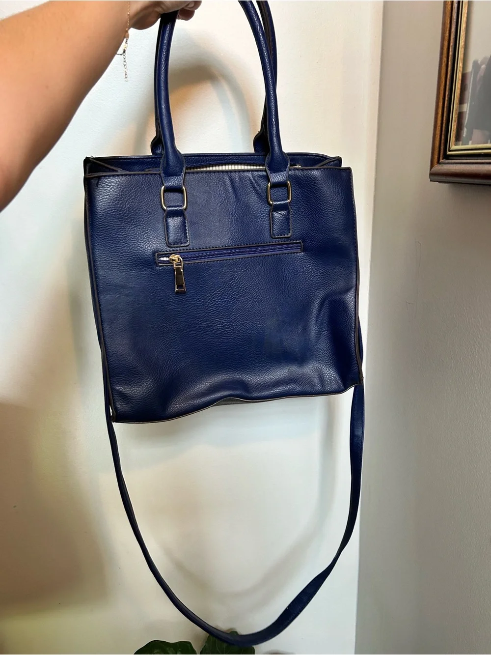 Classic Navy Leather Tote Bag